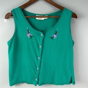 Vtg Victoria’s Secret Gold Label  Teal Embroidered Button-Up Tank Women's Sz M